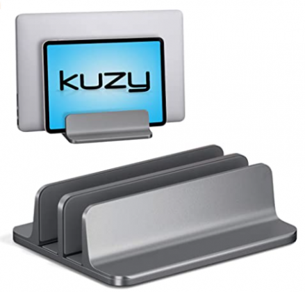 Kuzy Dual Vertical Laptop Stand, 2 Device Holder with Adjustable Dock Vertical Laptop Holder Computer Rack, Aluminum and Nonslip Silicone up to 17.3 i