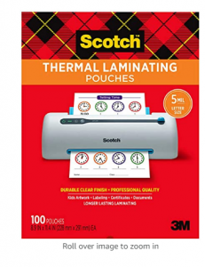 Scotch Thermal Laminating Pouches, 5 Mil Thick for Extra Protection, 100-Pack, 8.9 x 11.4 inches, Le